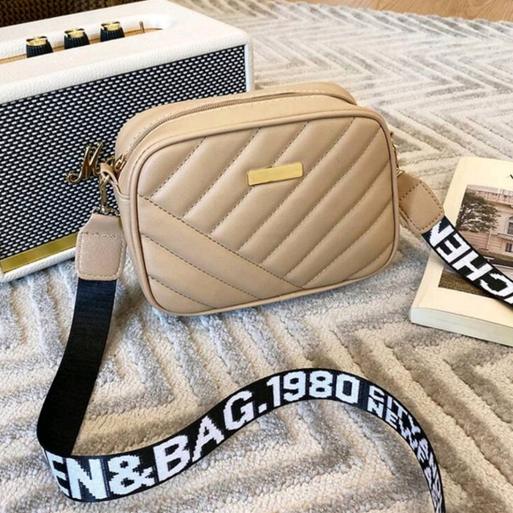 SHEIN Handbags - Crossbody Guitar strap Mini Bag/ Purse Tan Faux leather